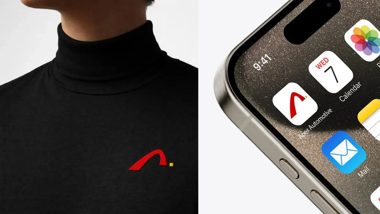 Apex red symbol on apparel and a mobile app icon