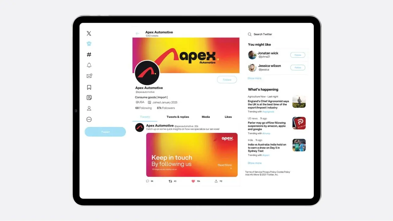 Apex social profile and red-and-yellow campaign graphics