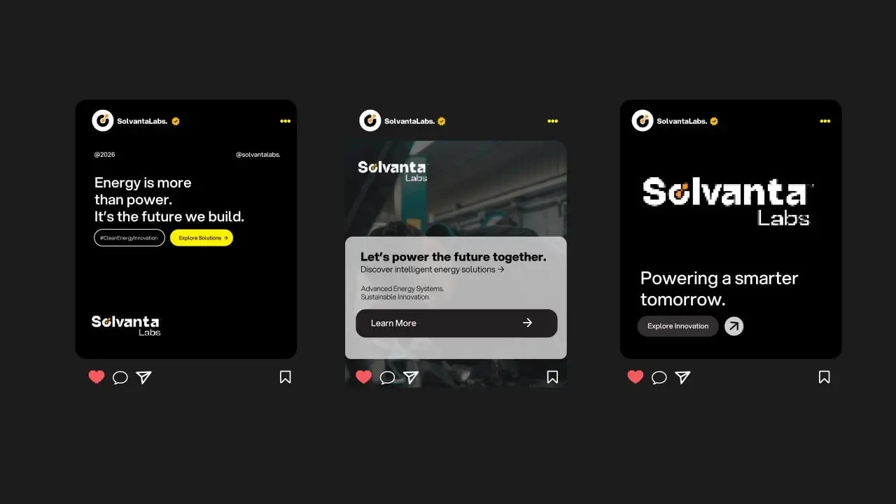 Solvanta Labs black-and-yellow social post series