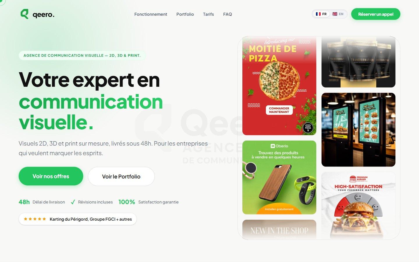 Qeero website homepage with the headline “Votre expert en communication visuelle.”