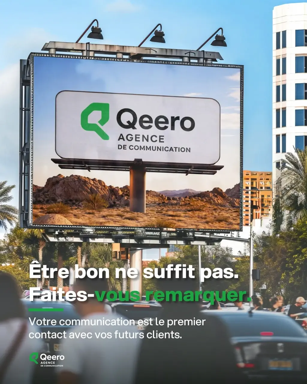 Qeero agency campaign shown on an outdoor billboard