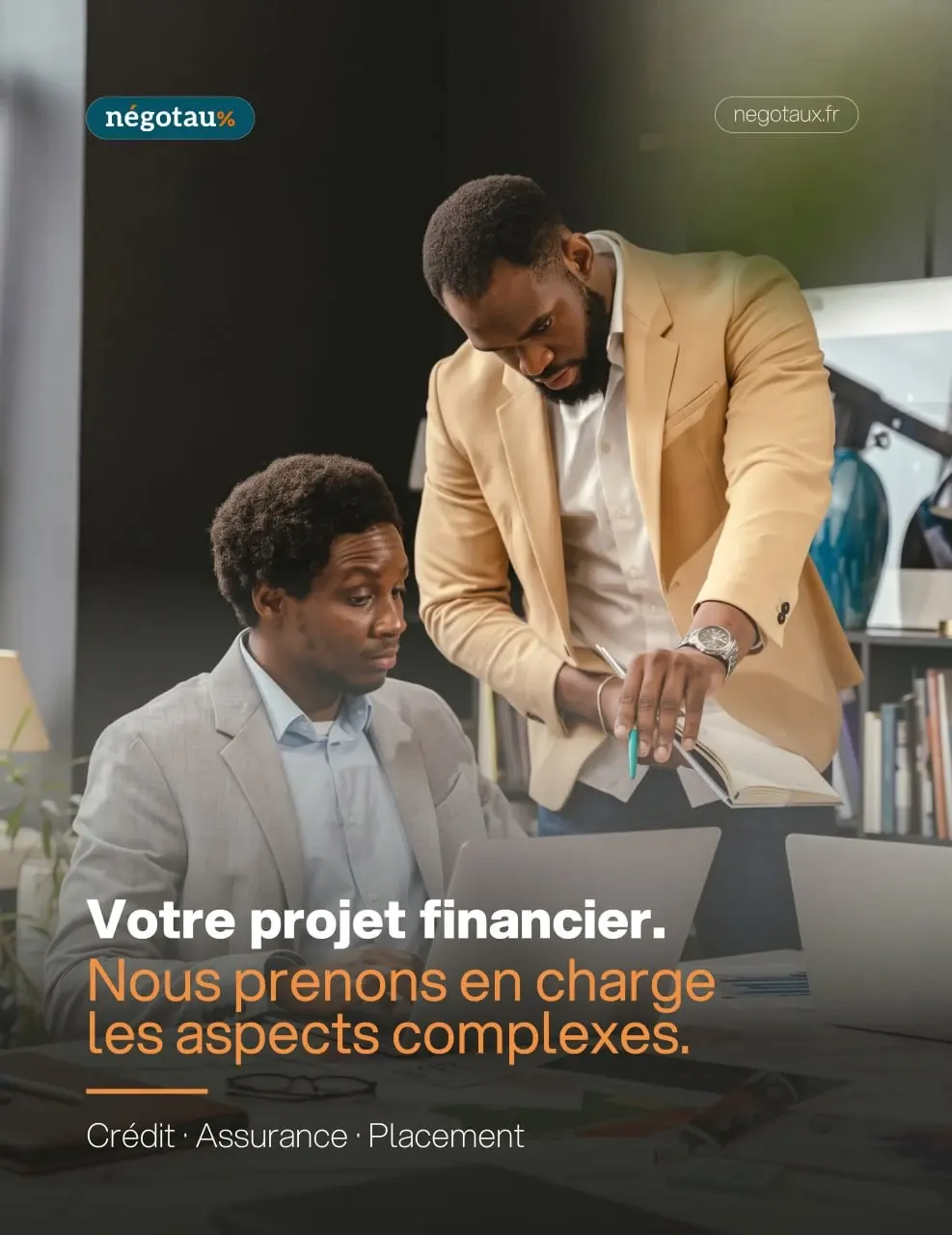 Financial partnership campaign in warm neutral tones